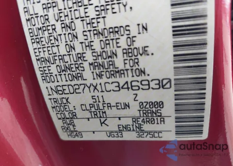 2001 Nissan Frontier Se-V6 from USA, damaged, VIN 1N6ED27YX1C346930